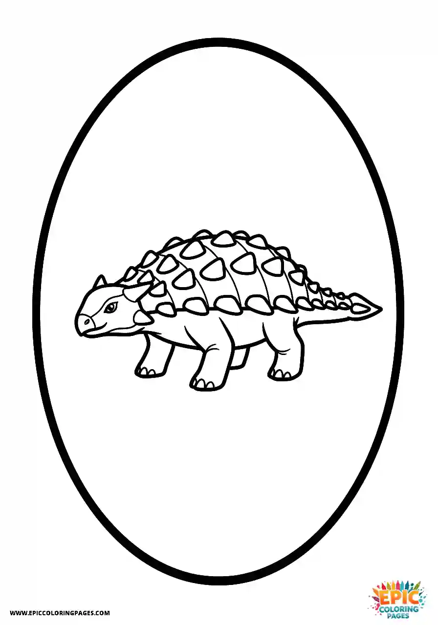 Ankylosaurus Classic Cartoon Style Ankylosaurus Dinosaur In A Simple Oval Frame