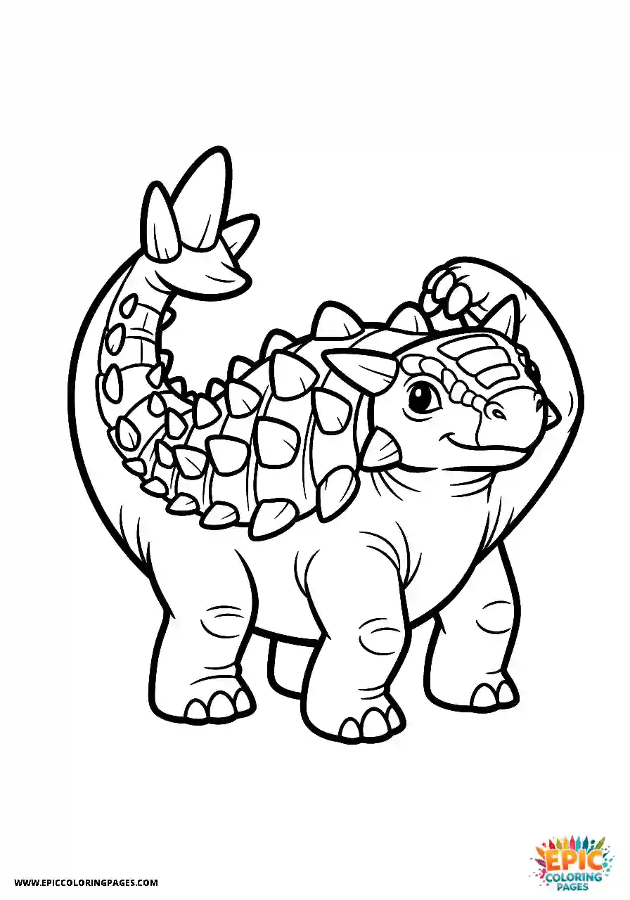 Ankylosaurus Clumsy Cartoon Style Ankylosaurus Dinosaur Stuck In A Funny Position with thick lines