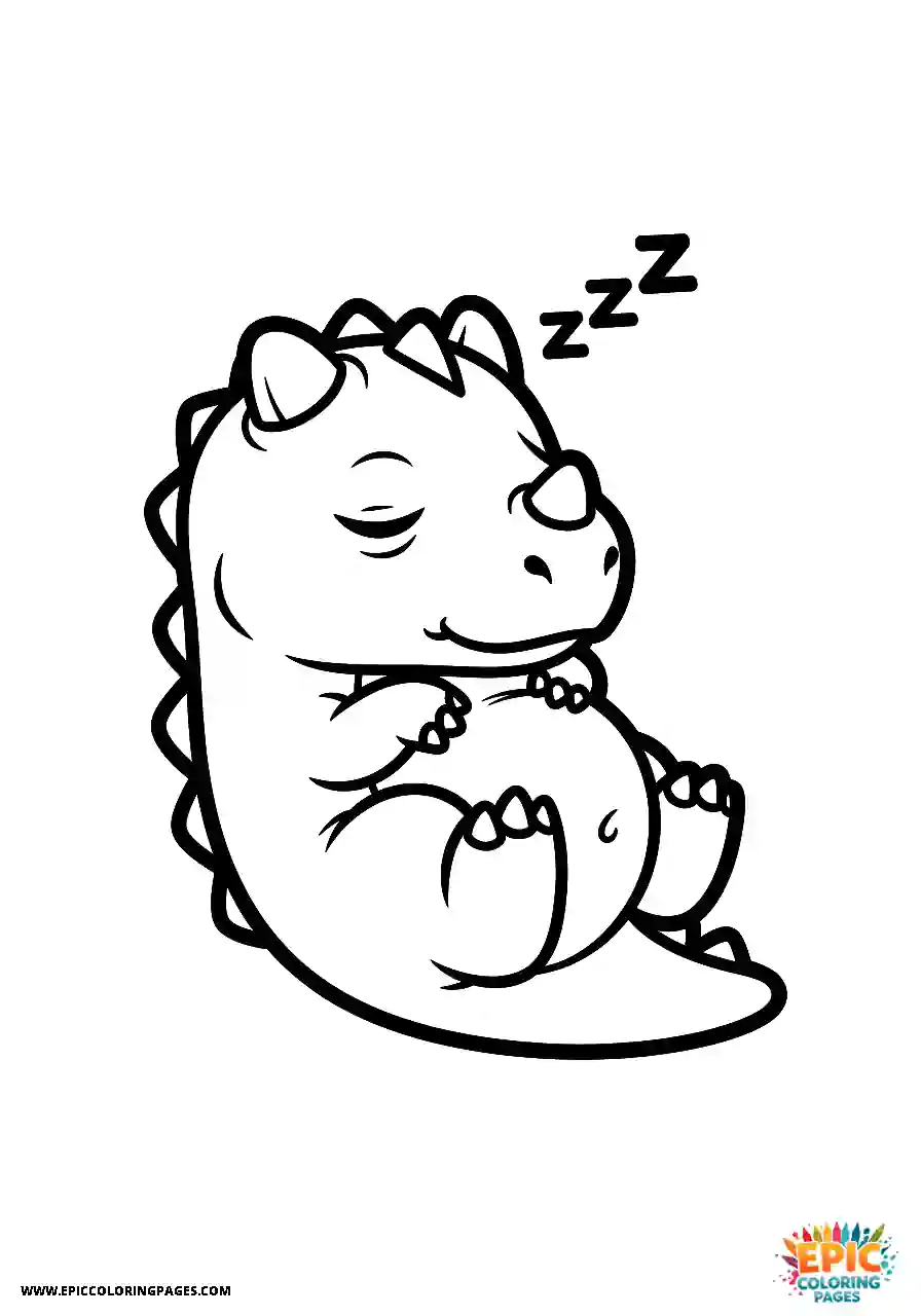 Coloring page of a carnotaurus dinosaur napping on its back cute