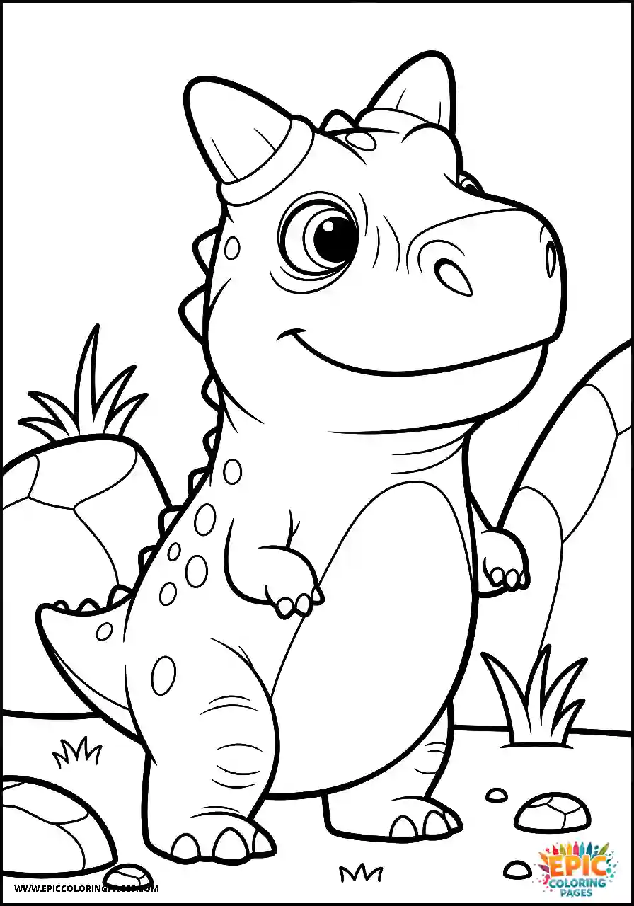 Curious carnotaurus dinosaur with its head tilted free printable thick lines