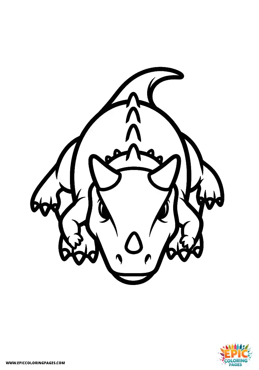 Cute and easy carnotaurus dinosaur seen from above with thick black lines coloring page