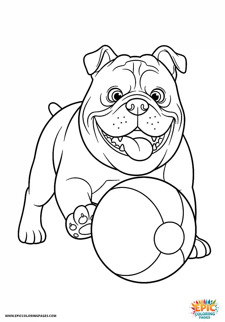 American Bulldog Cute animation style American bulldog having fun with a ball