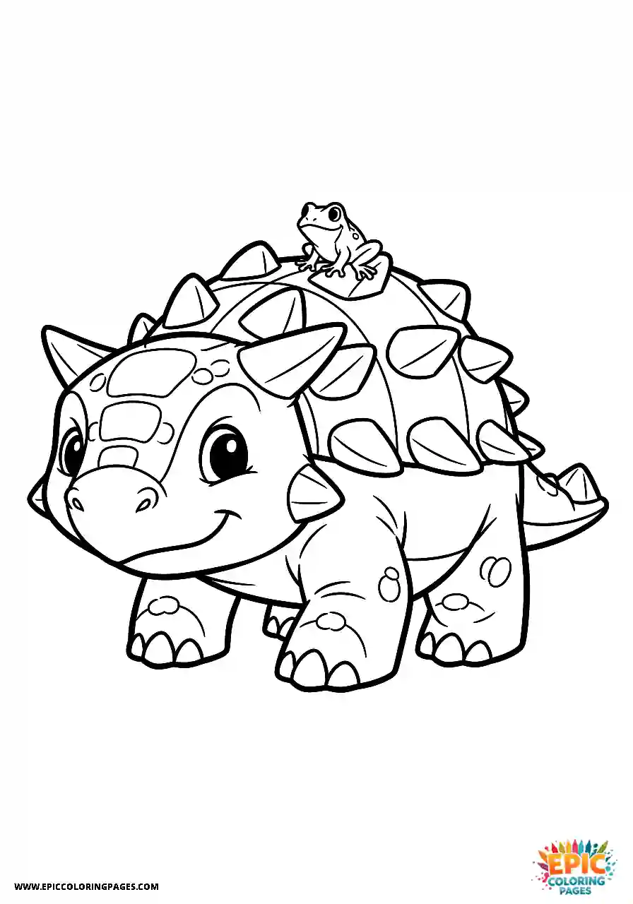 Ankylosaurus Cute animation style Ankylosaurus dinosaur next to a tiny frog