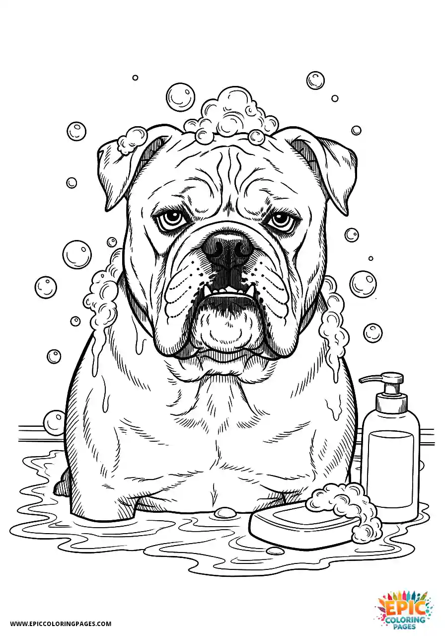 American Bulldog Cute manga style American bulldog getting a bath