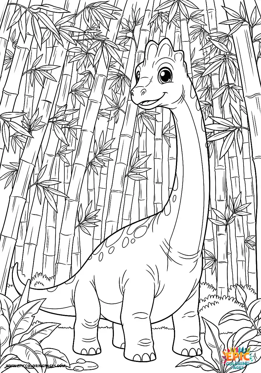 Diplodocus diplodocus anime style surrounded by a bamboo forest