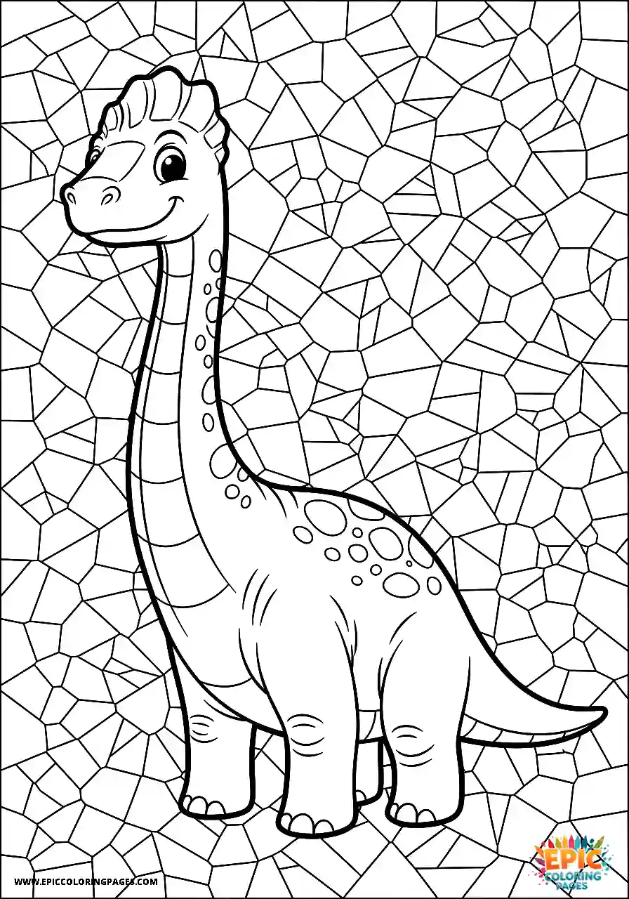 Diplodocus diplodocus cartoon style on a mosaic tile background