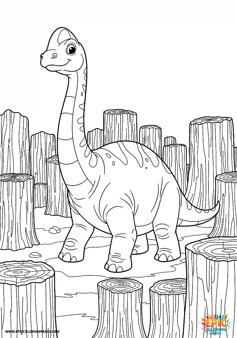 Diplodocus diplodocus cartoon style walking through an ancient petrified forest