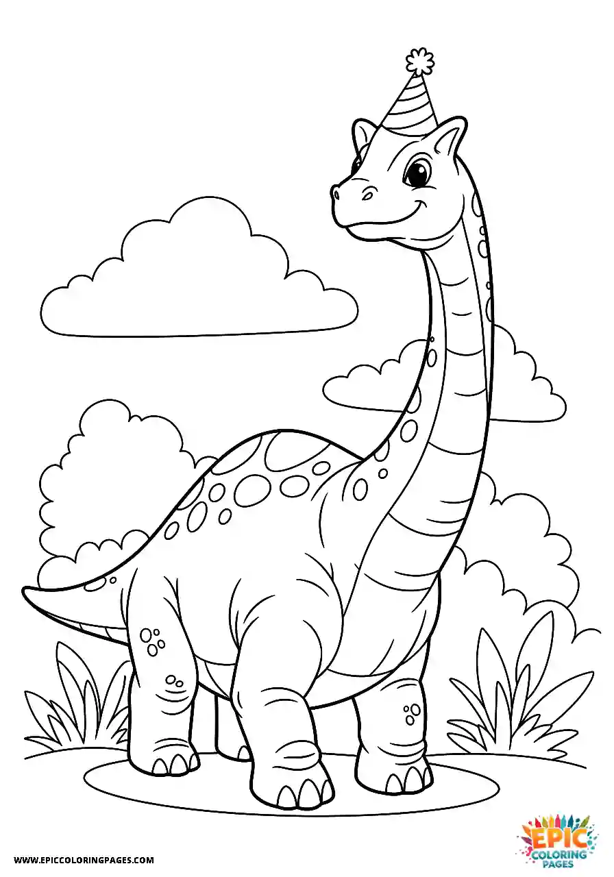 Diplodocus diplodocus cartoon style wearing a festive party hat