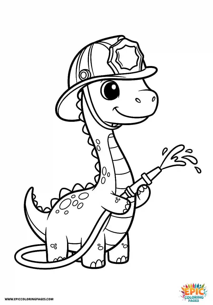 Diplodocus diplodocus chibi style dressed as a firefighter with a helmet