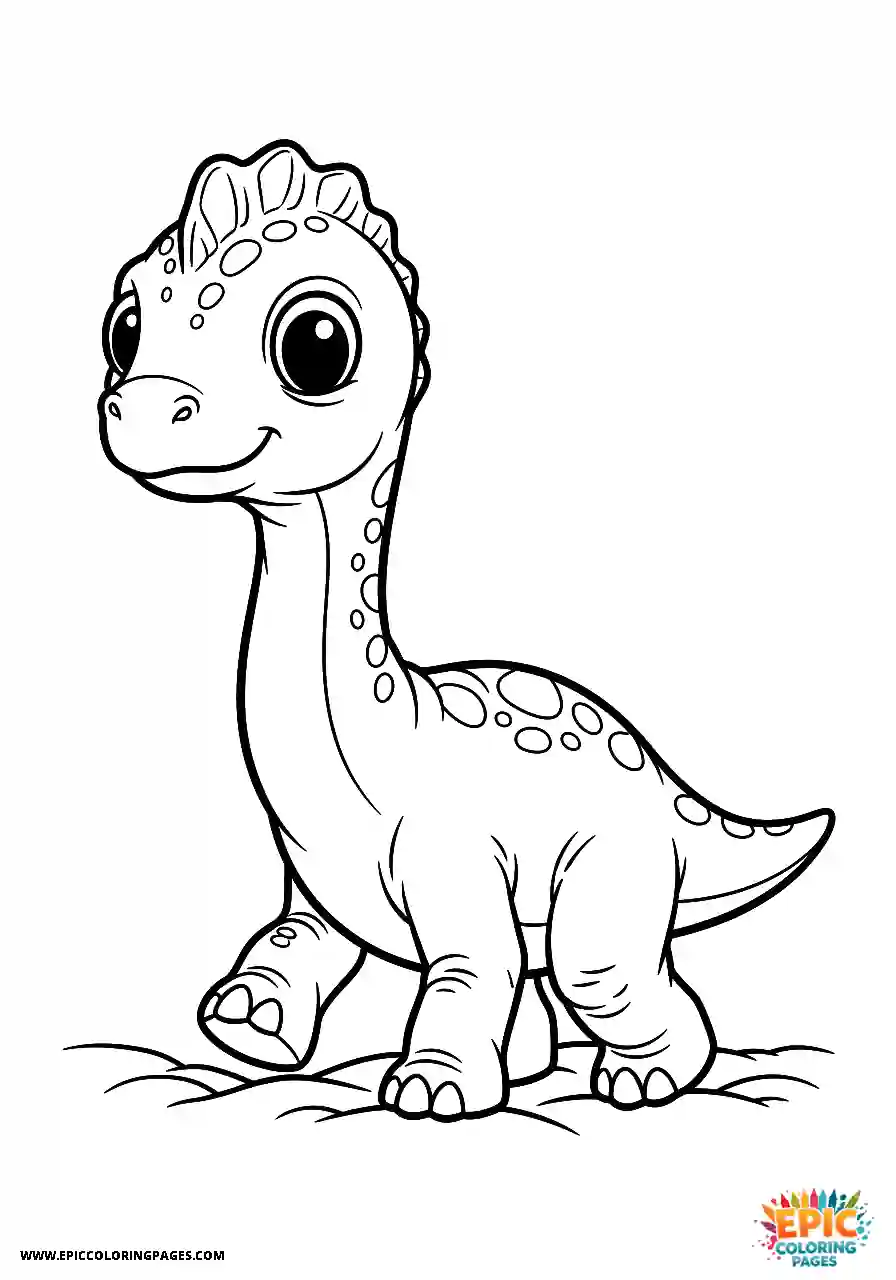 Diplodocus diplodocus line art style with a clumsy baby dinosaur walking