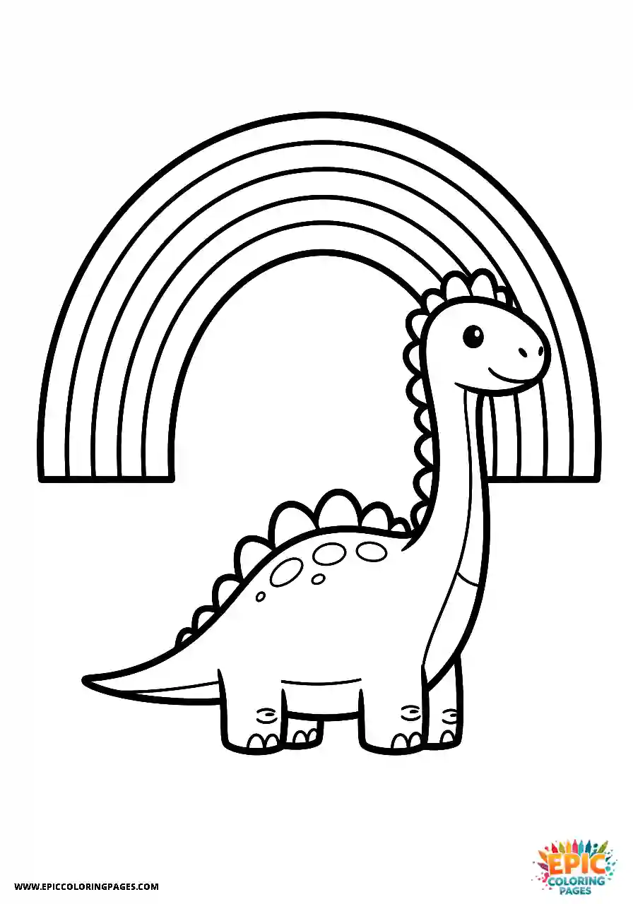 Diplodocus diplodocus line art style enjoying the view of a rainbow