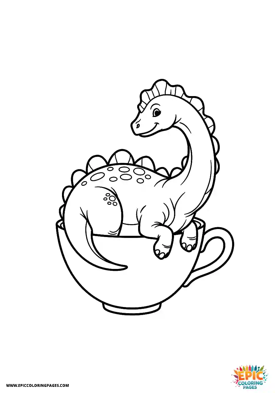 Diplodocus diplodocus looking tiny while sitting in a teacup