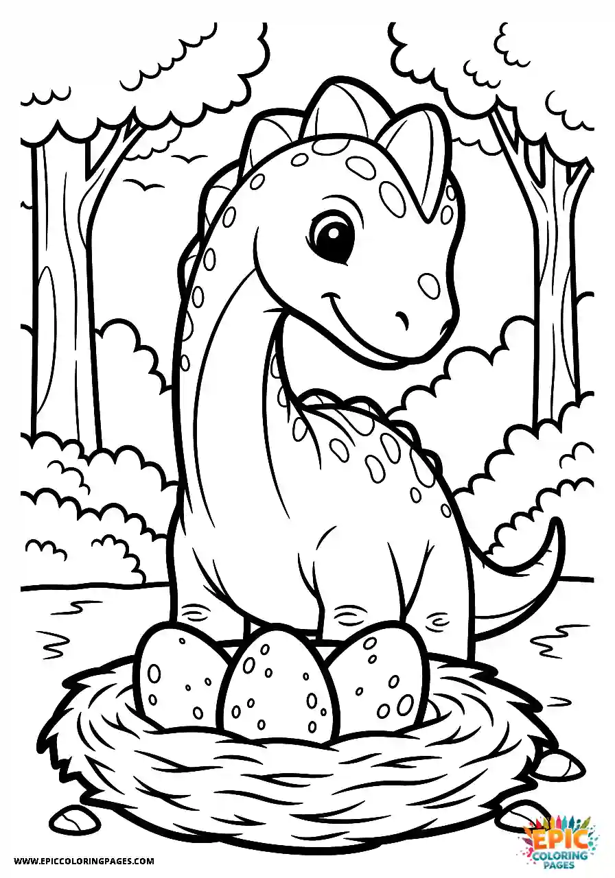 Diplodocus diplodocus protecting a nest of dinosaur eggs