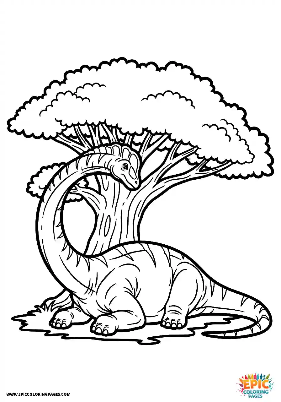 Diplodocus diplodocus realistic style resting in the shade of a large tree