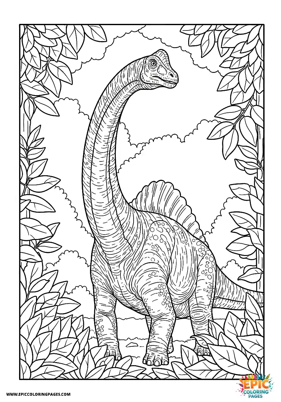 Diplodocus diplodocus realistic style viewed through framing foliage