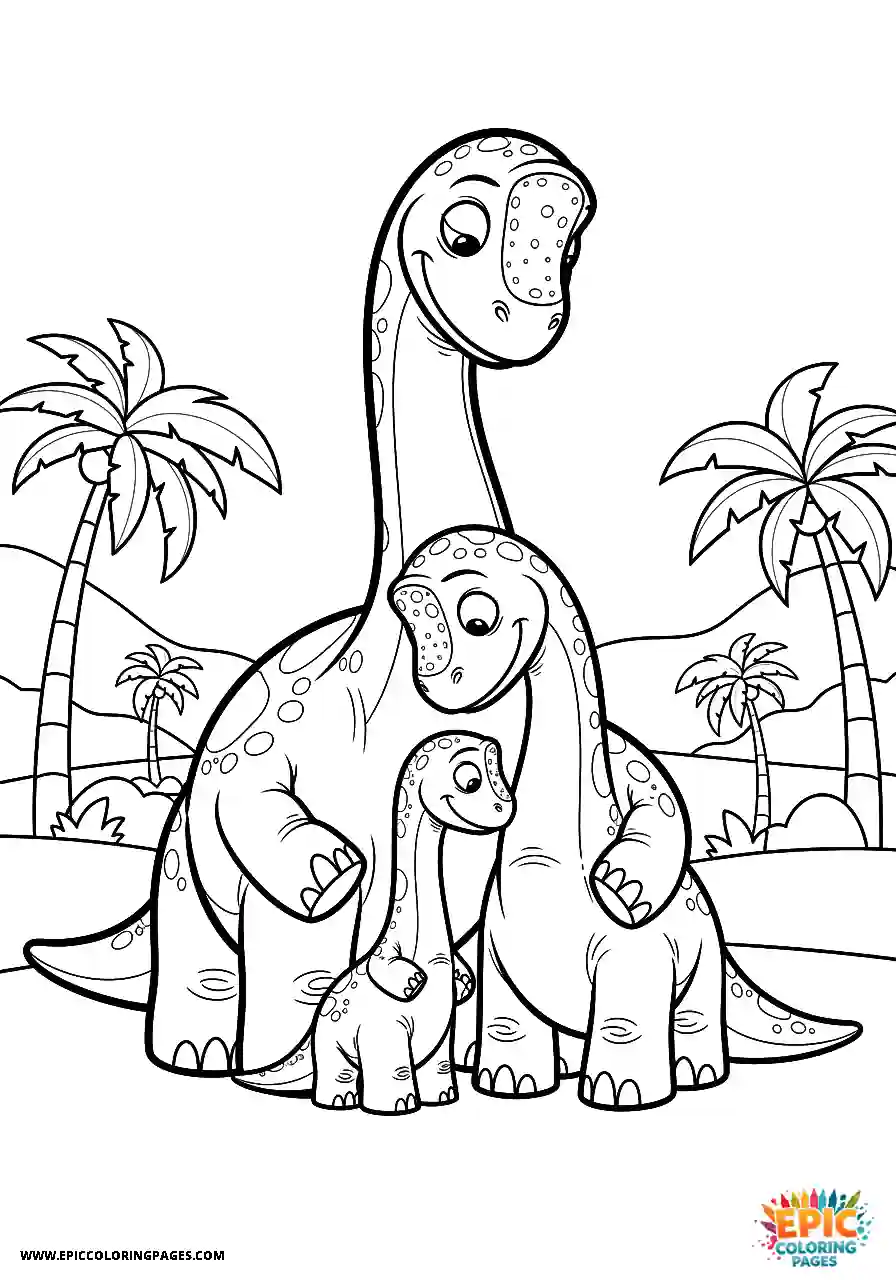 Diplodocus diplodocus simple cartoon style with a family huddle