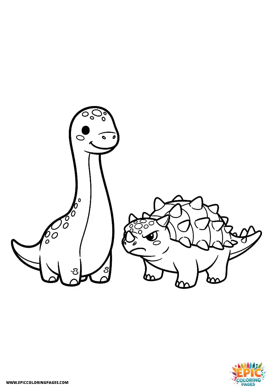 Diplodocus diplodocus standing next to a grumpy ankylosaurus