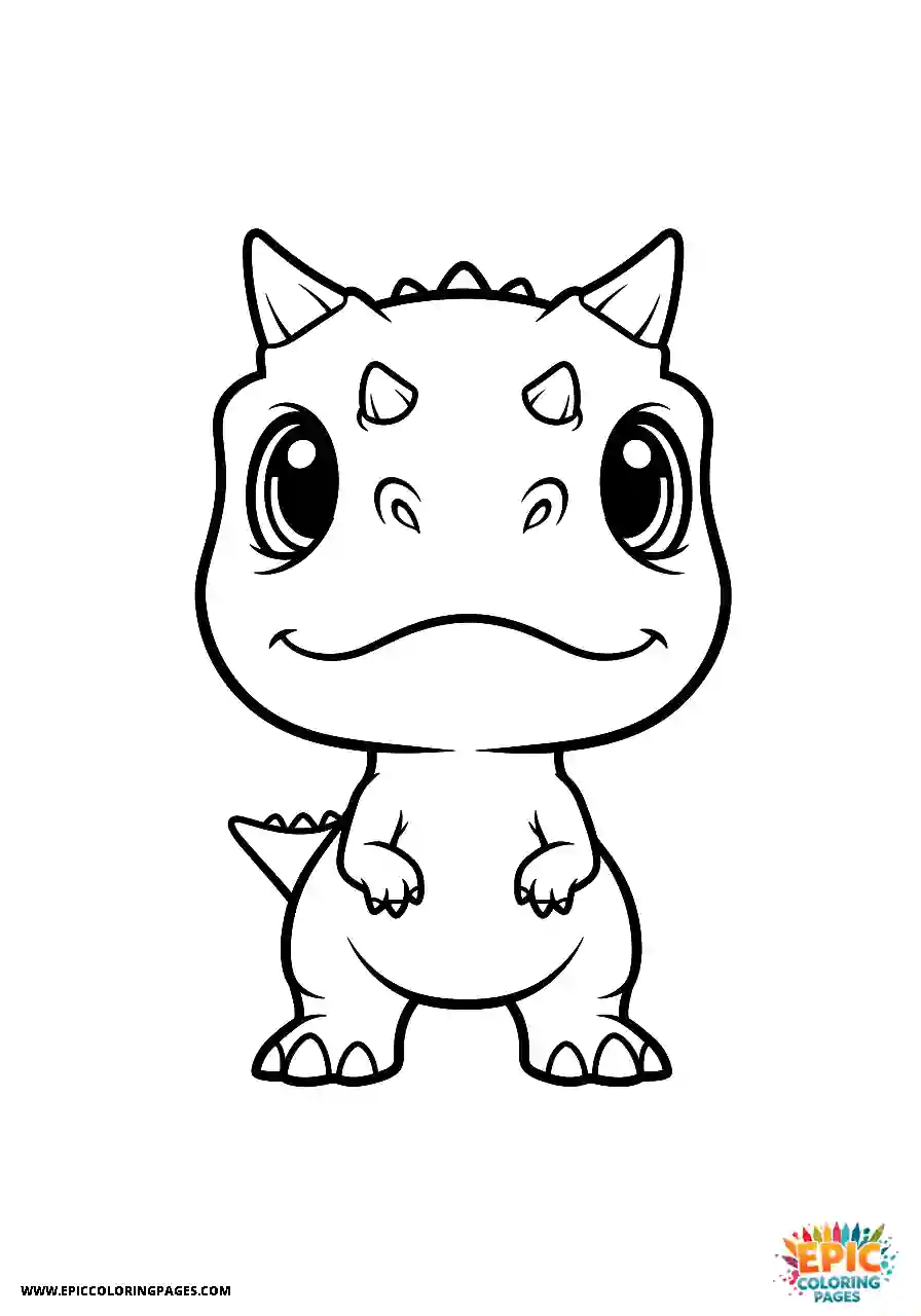 Easy chibi style carnotaurus dinosaur viewed from a low angle free printable for kids