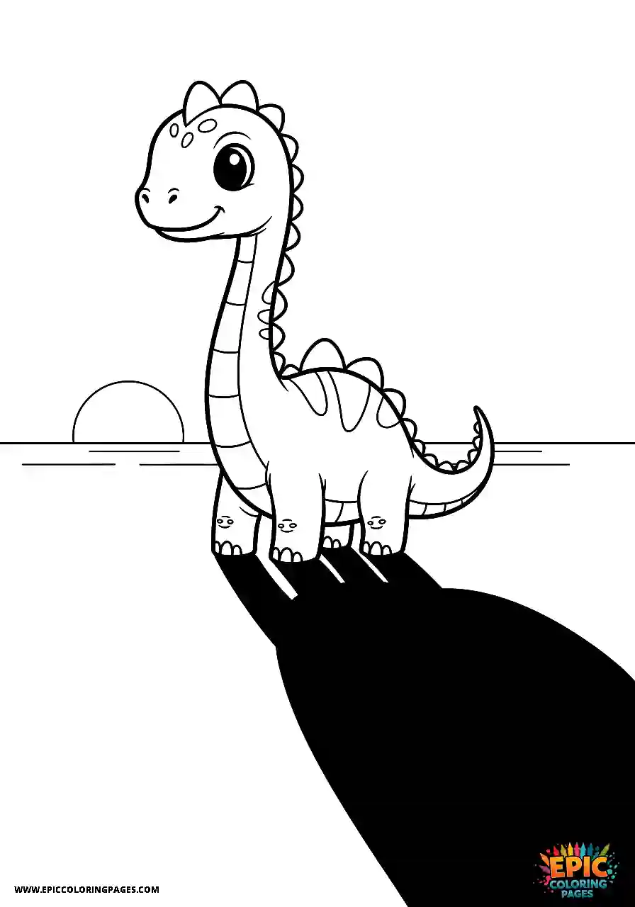 Diplodocus easy diplodocus chibi style casting a long shadow at sunset