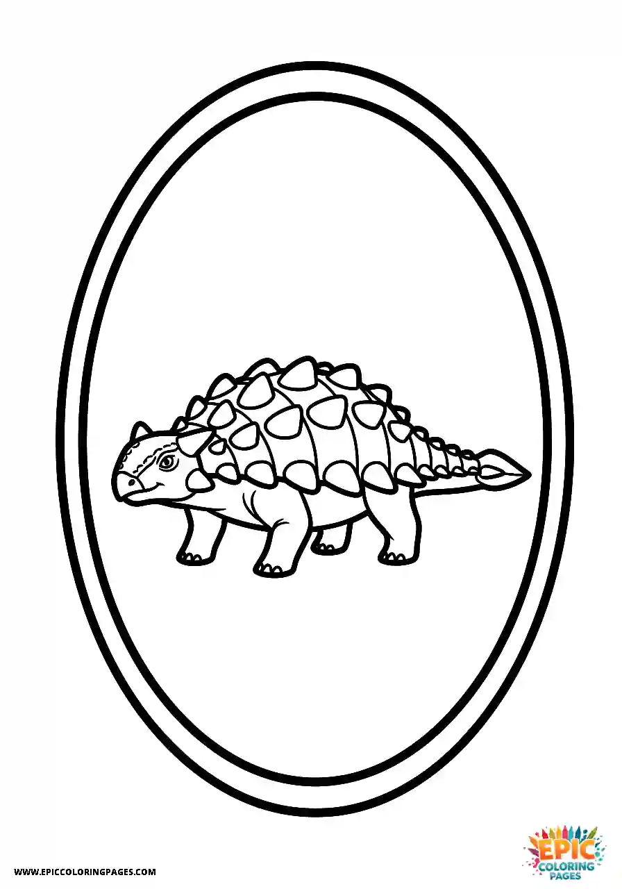 Ankylosaurus Elegant cartoon style Ankylosaurus dinosaur inside an oval border bold outlines