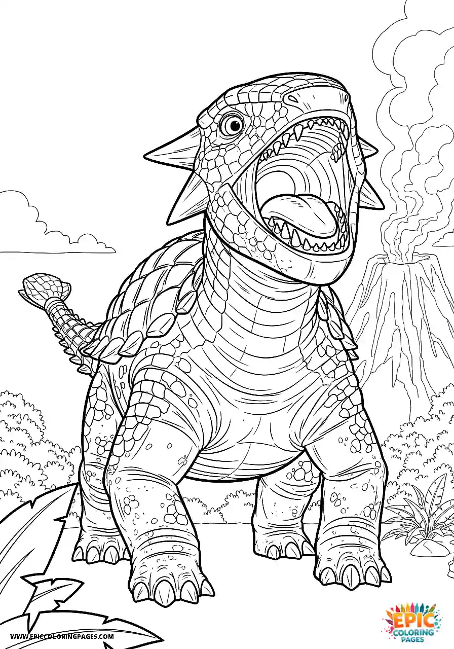 Ankylosaurus Ferocious animation style Ankylosaurus dinosaur roaring with open mouth