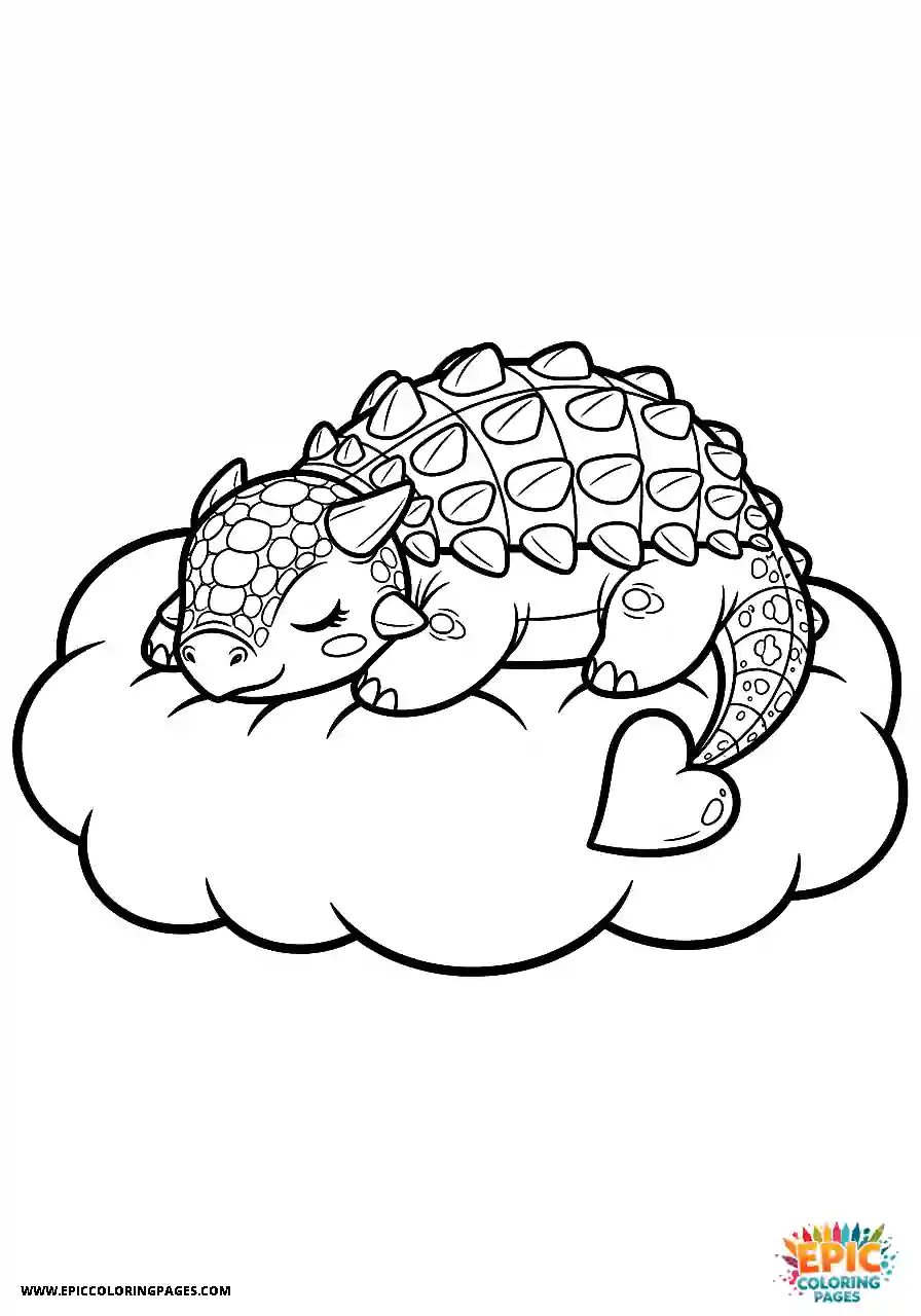 Ankylosaurus Festive Kawaii style Ankylosaurus dinosaur wearing a tiny party hat thick lines