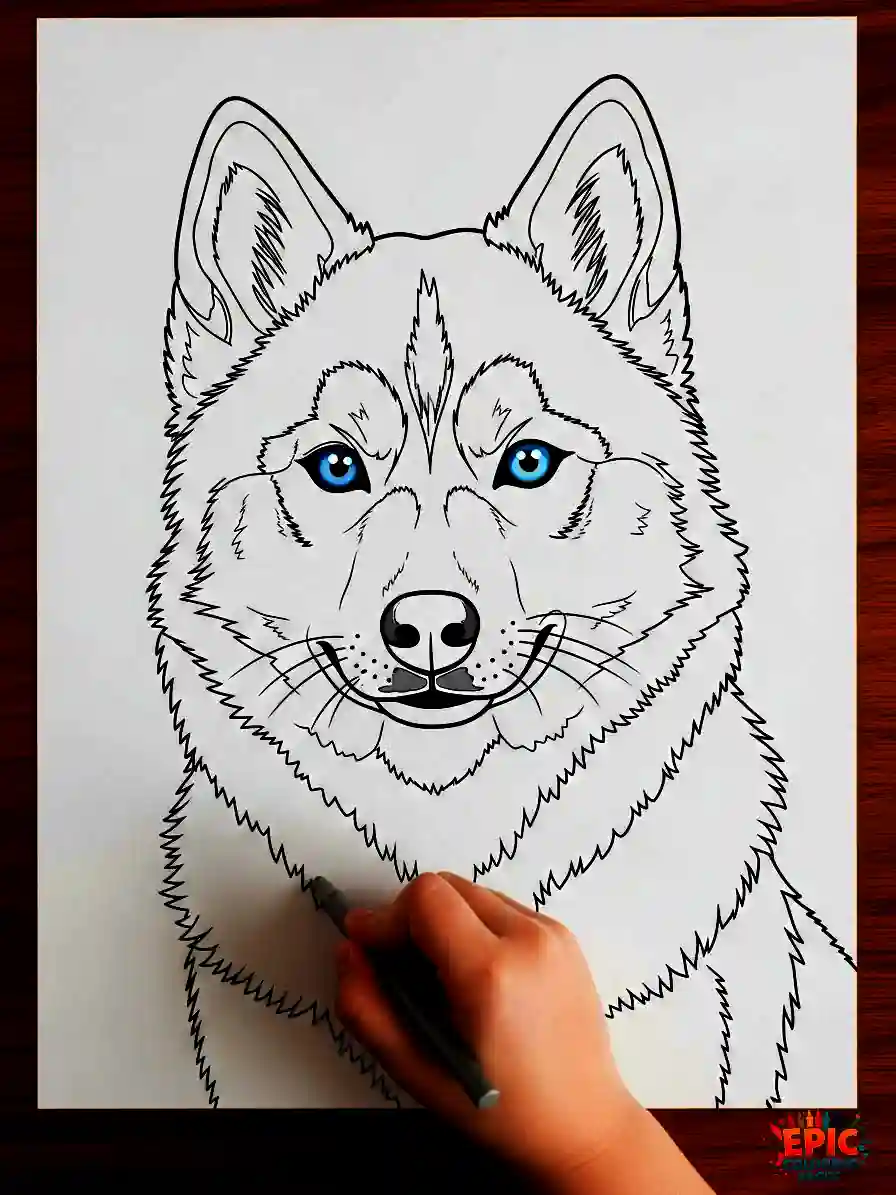 Alaskan Klee Kai Dog coloring Sheets featuring a cute husky like puppy with thick lines