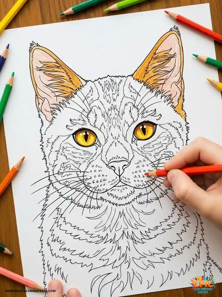Free printable American Wirehair Cat coloring Pages featuring a playful kitten with thick lines