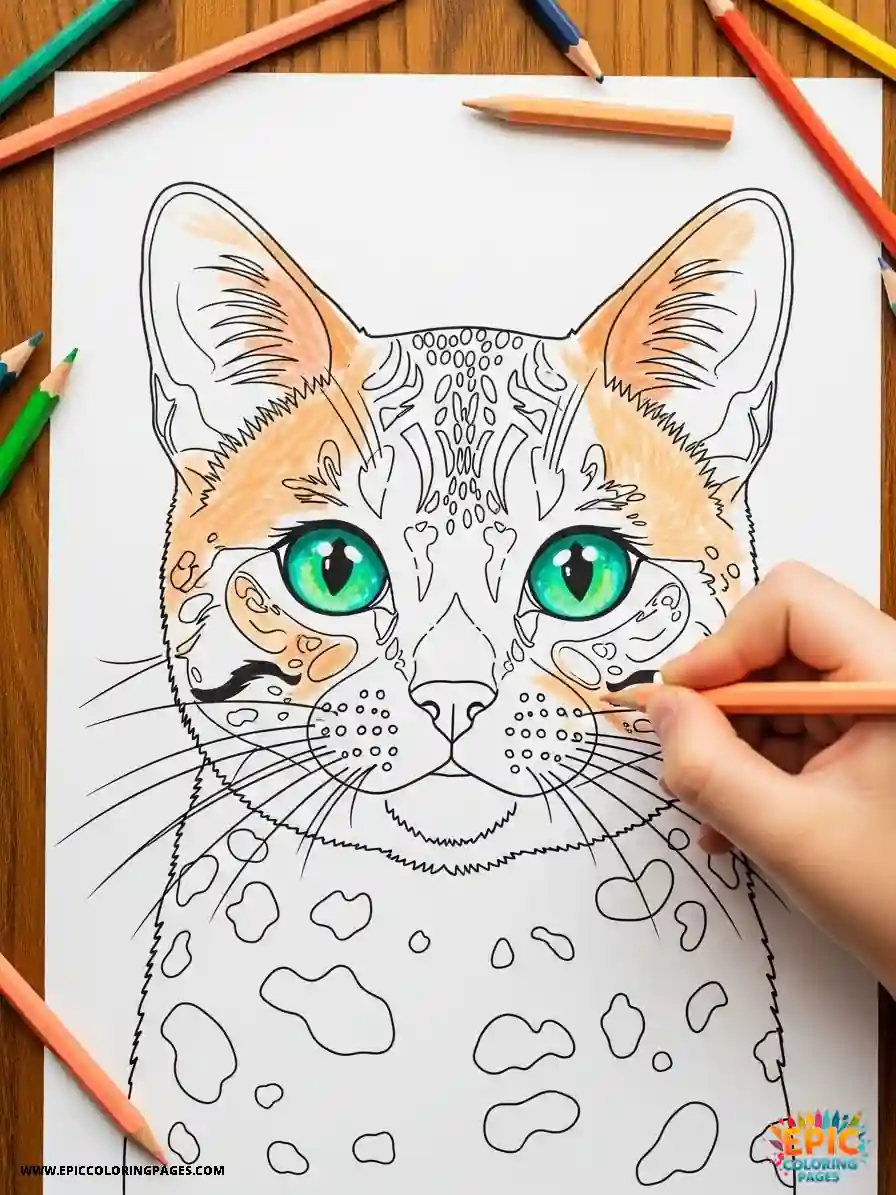 Free printable Australian Mist Cat coloring Pages featuring a cute kitten with thick lines