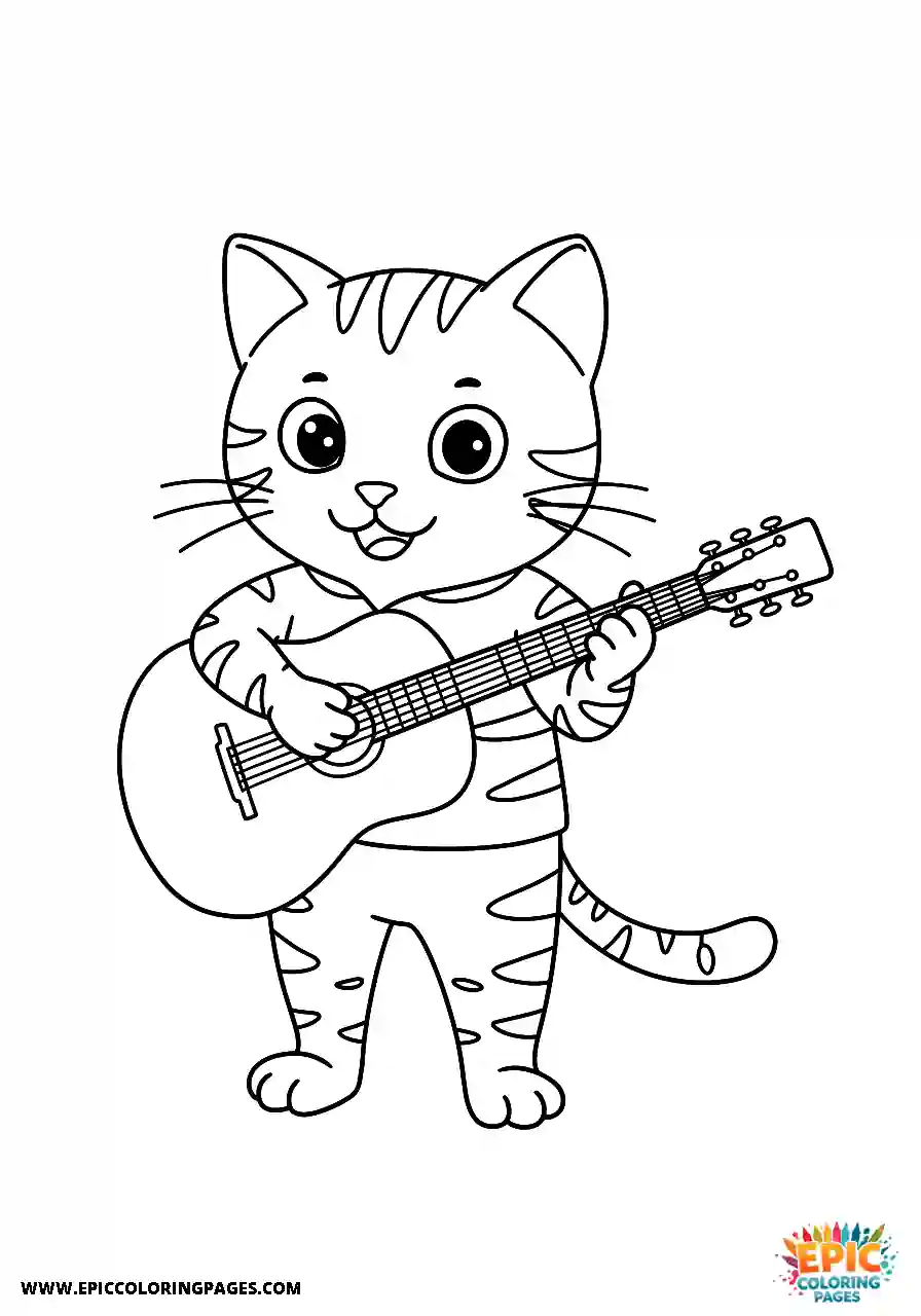 Bengal Friendly cartoon style bengal cat playing a guitar