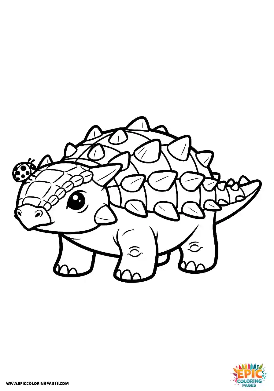 Ankylosaurus Friendly Chibi style Ankylosaurus dinosaur with a ladybug thick lines