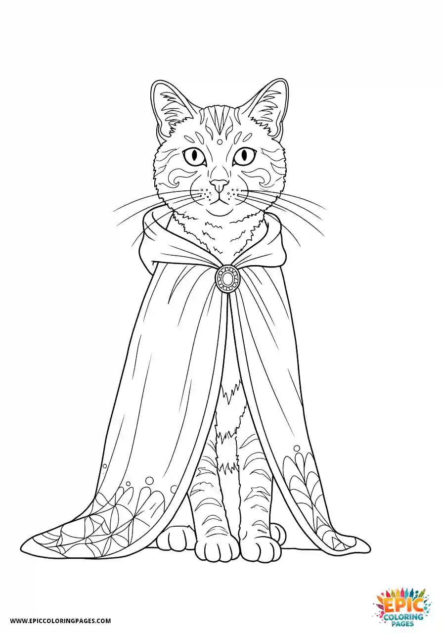 American Wirehair Cat Full body shot of a manga style American wirehair cat with a dramatically flowing cloak