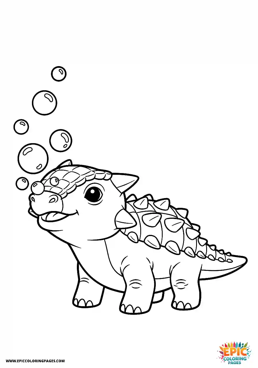 Ankylosaurus Fun Chibi style Ankylosaurus dinosaur making bubbles thick lines