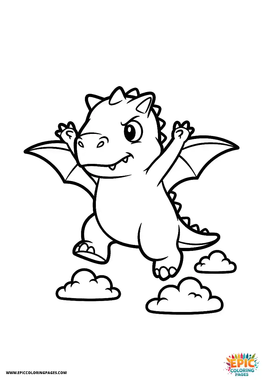 Funny carnotaurus dinosaur flapping its arms attempting flight coloring sheet for kids