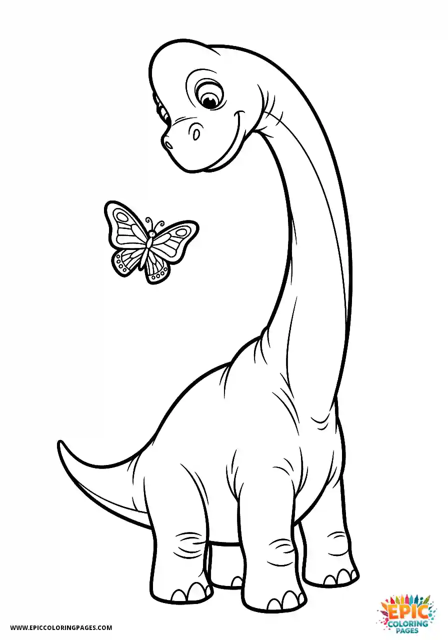 Brachiosaurus gentle brachiosaurus watching a butterfly closely