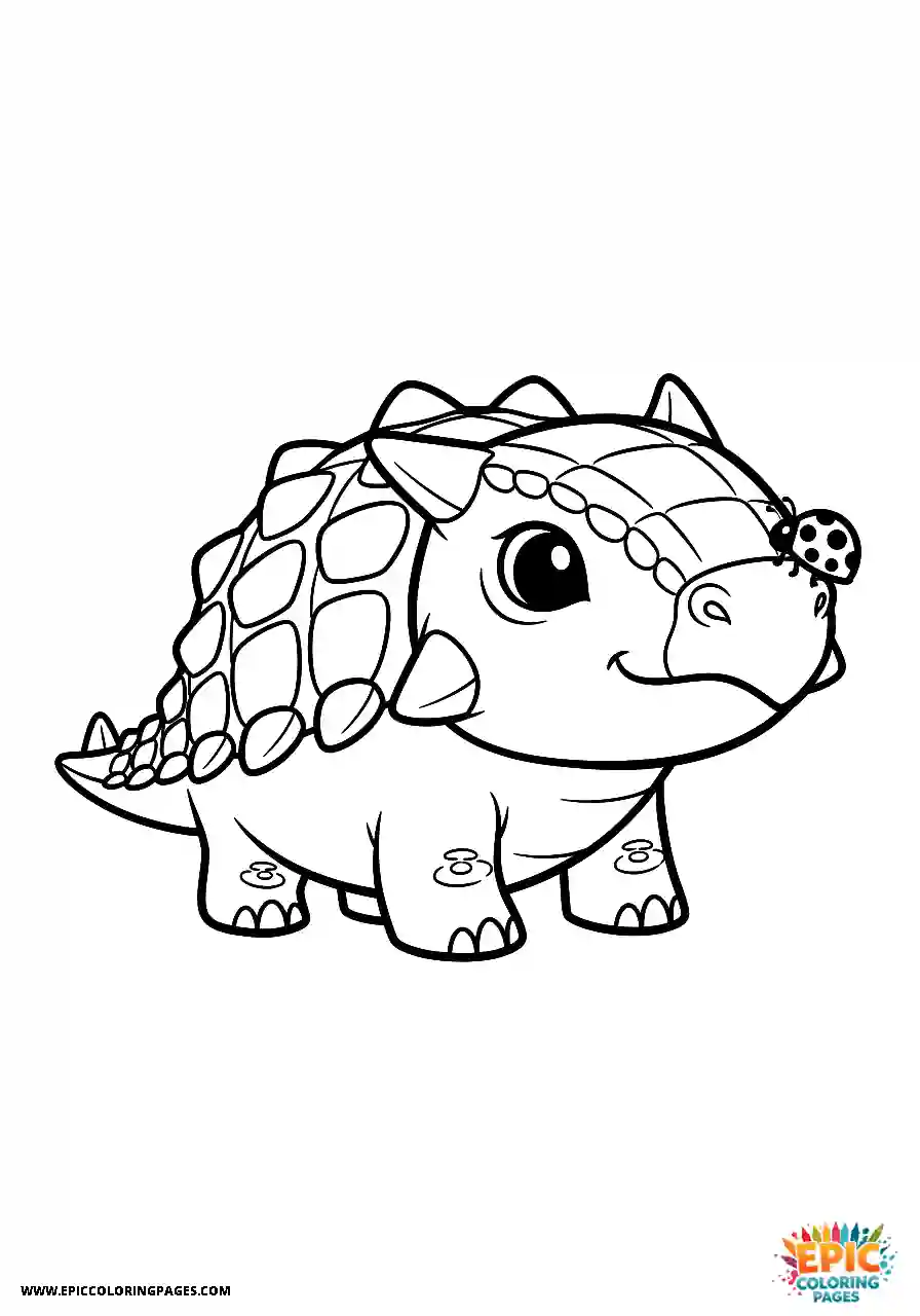 Ankylosaurus Gentle Chibi style Ankylosaurus dinosaur with a ladybug on its nose bold outlines
