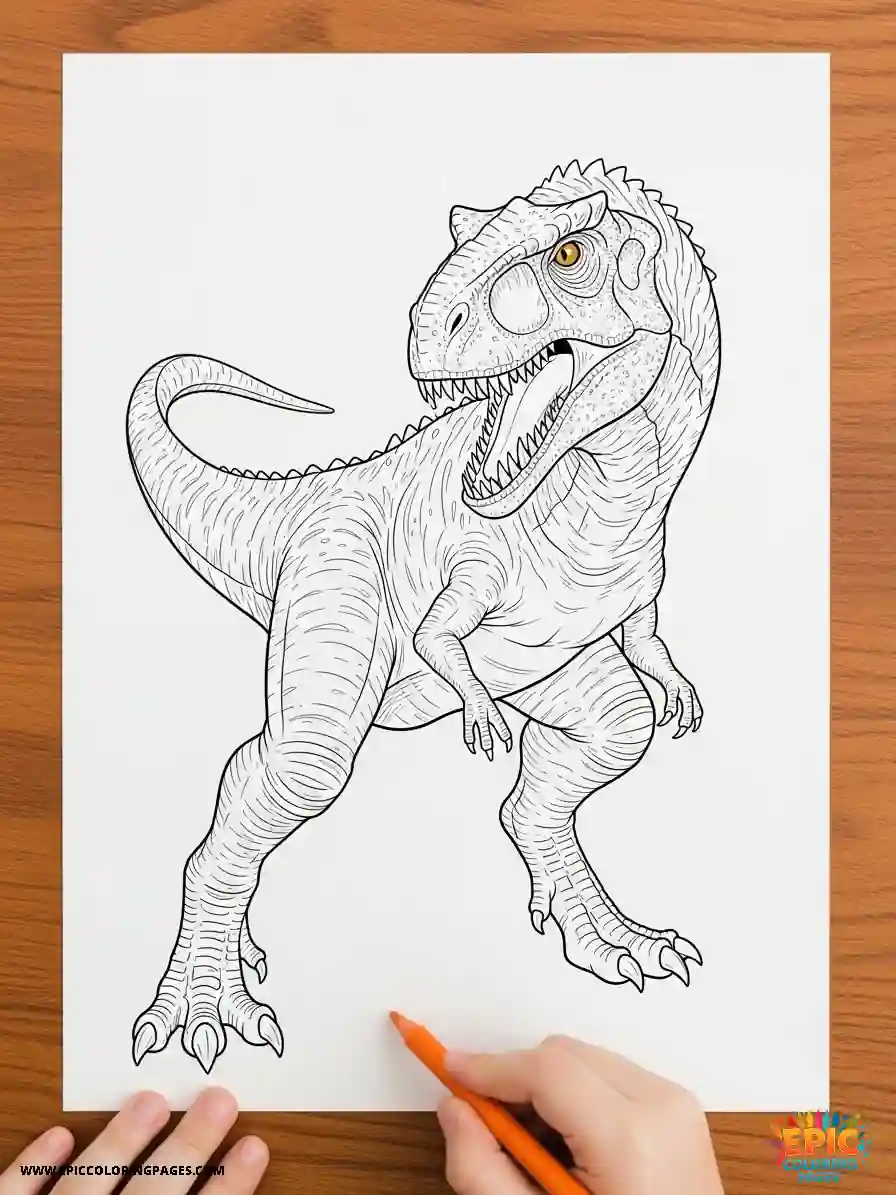 Giganotosaurus coloring page with thick lines, friendly dinosaur design, and a clean printable style for kids.