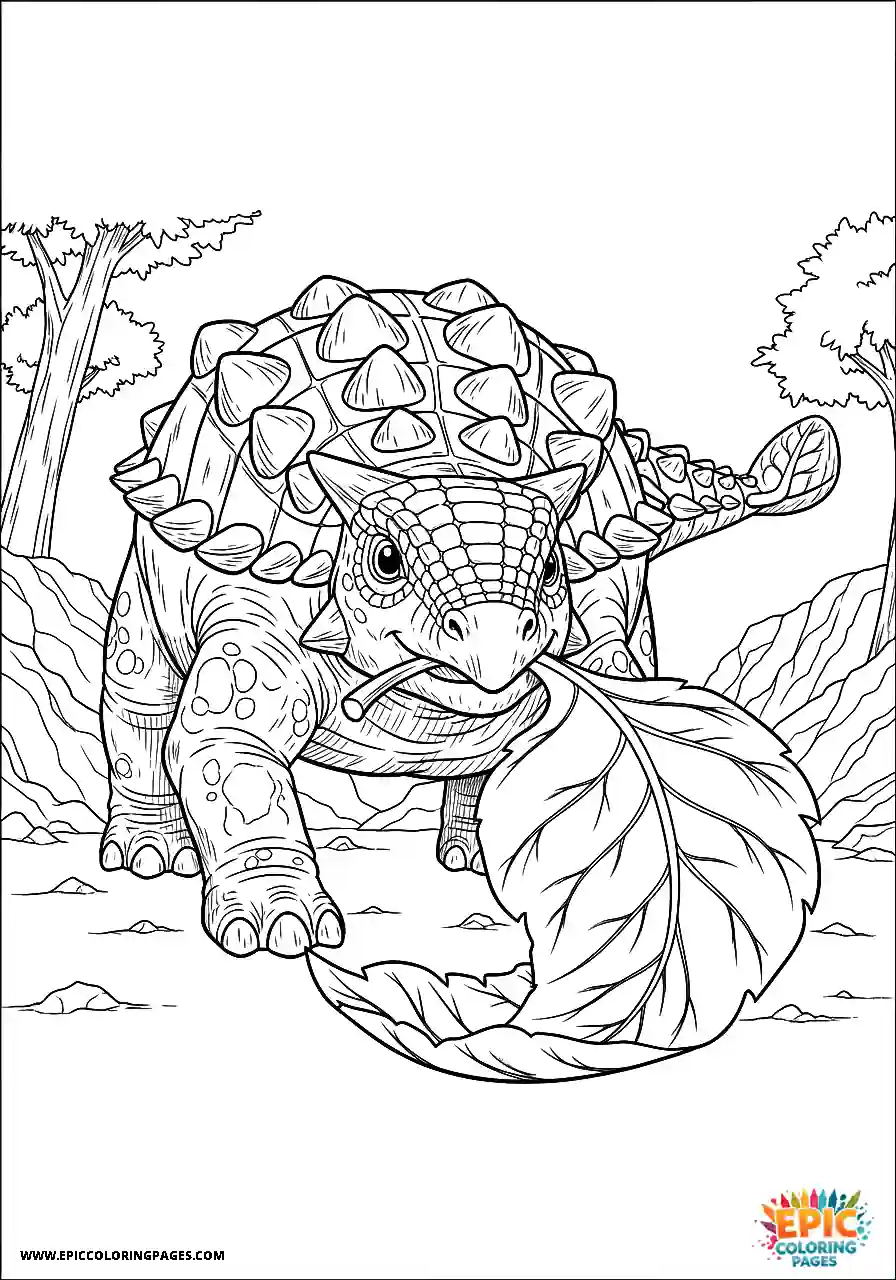 Ankylosaurus Greedy anime style Ankylosaurus dinosaur munching on a leaf