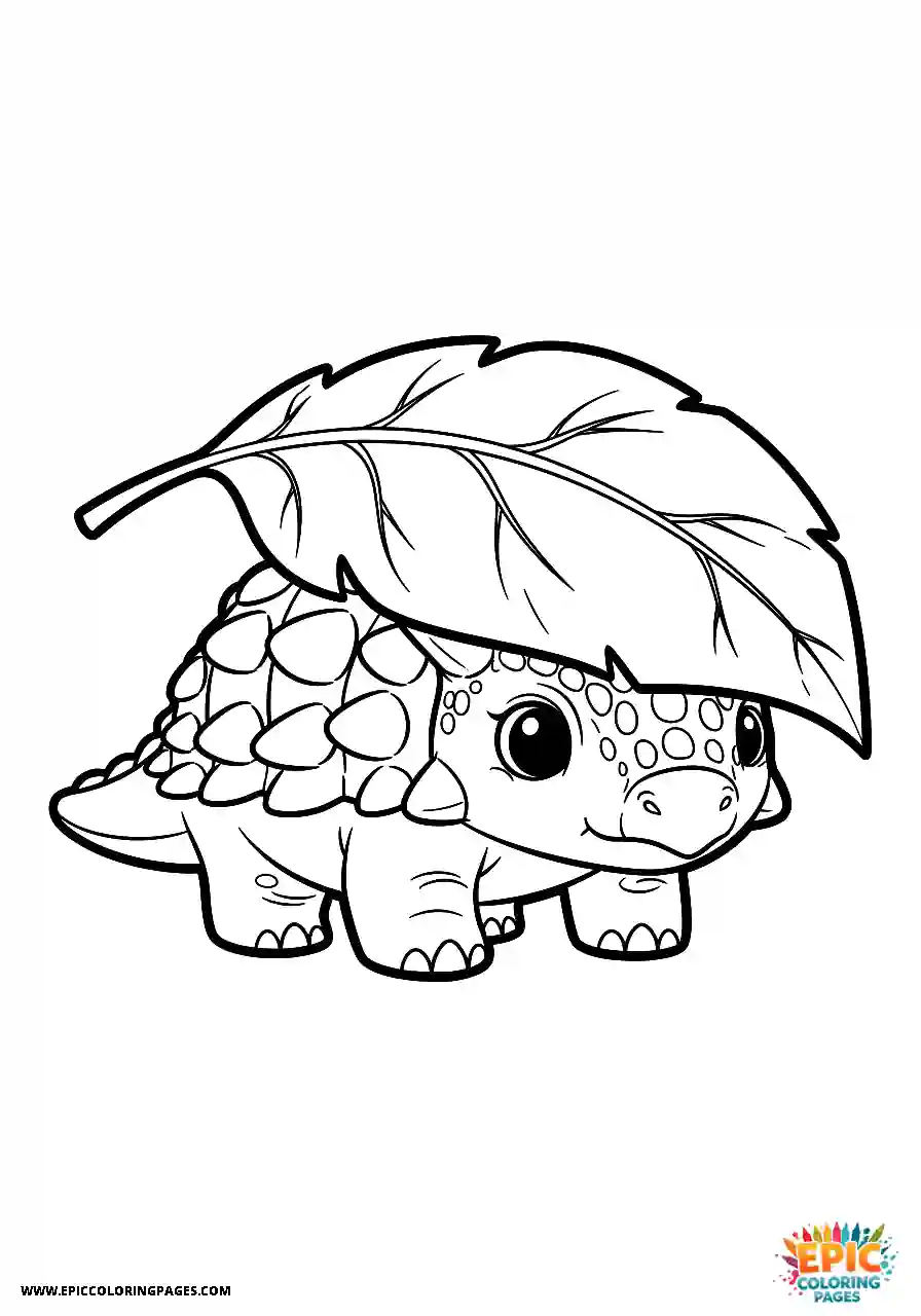 Ankylosaurus Hidden Kawaii style Ankylosaurus dinosaur behind foliage thick lines
