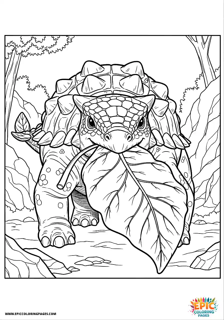 Ankylosaurus Hungry anime style Ankylosaurus dinosaur eating a giant leaf