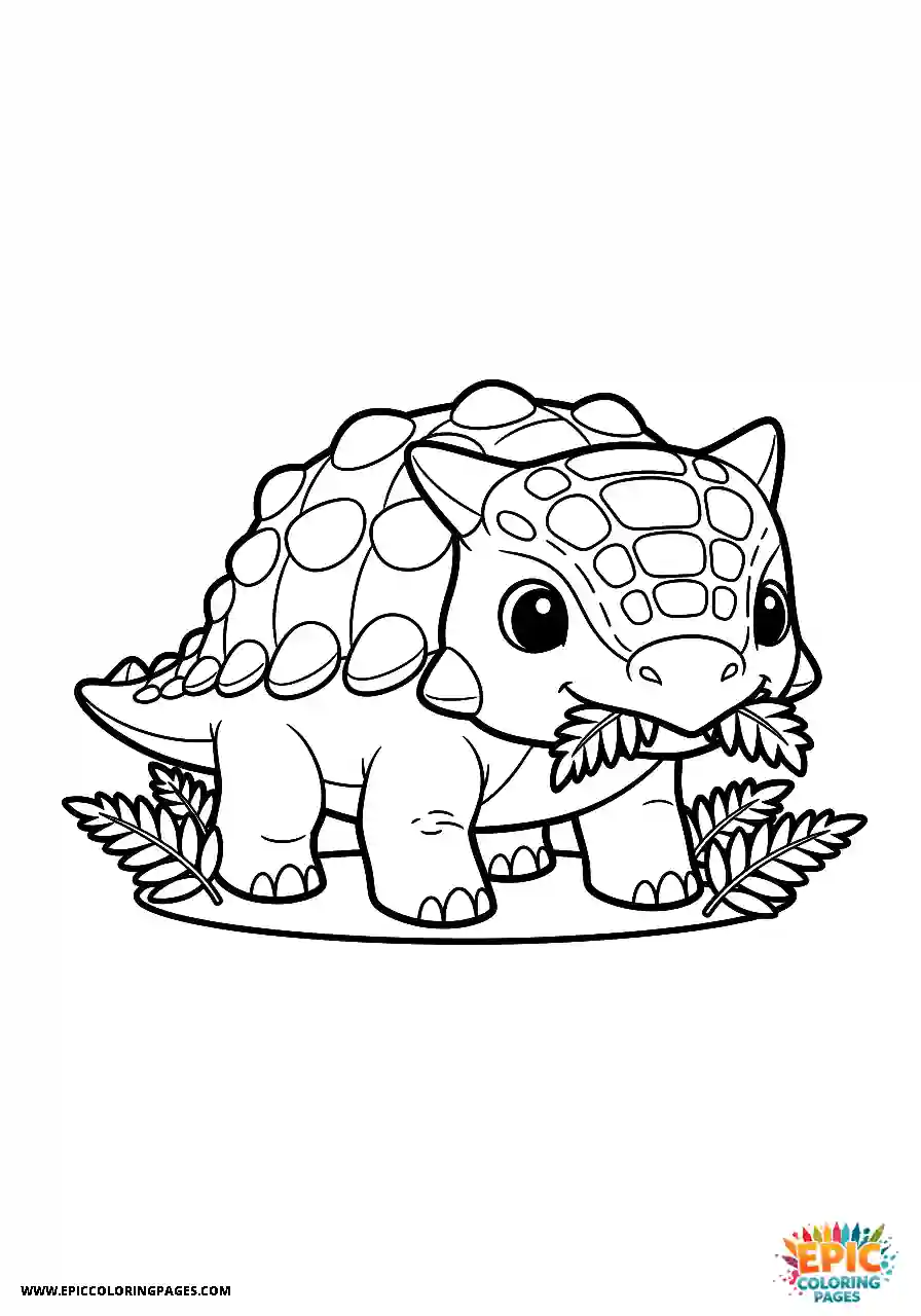 Ankylosaurus Hungry Chibi style Ankylosaurus dinosaur eating low lying ferns thick lines