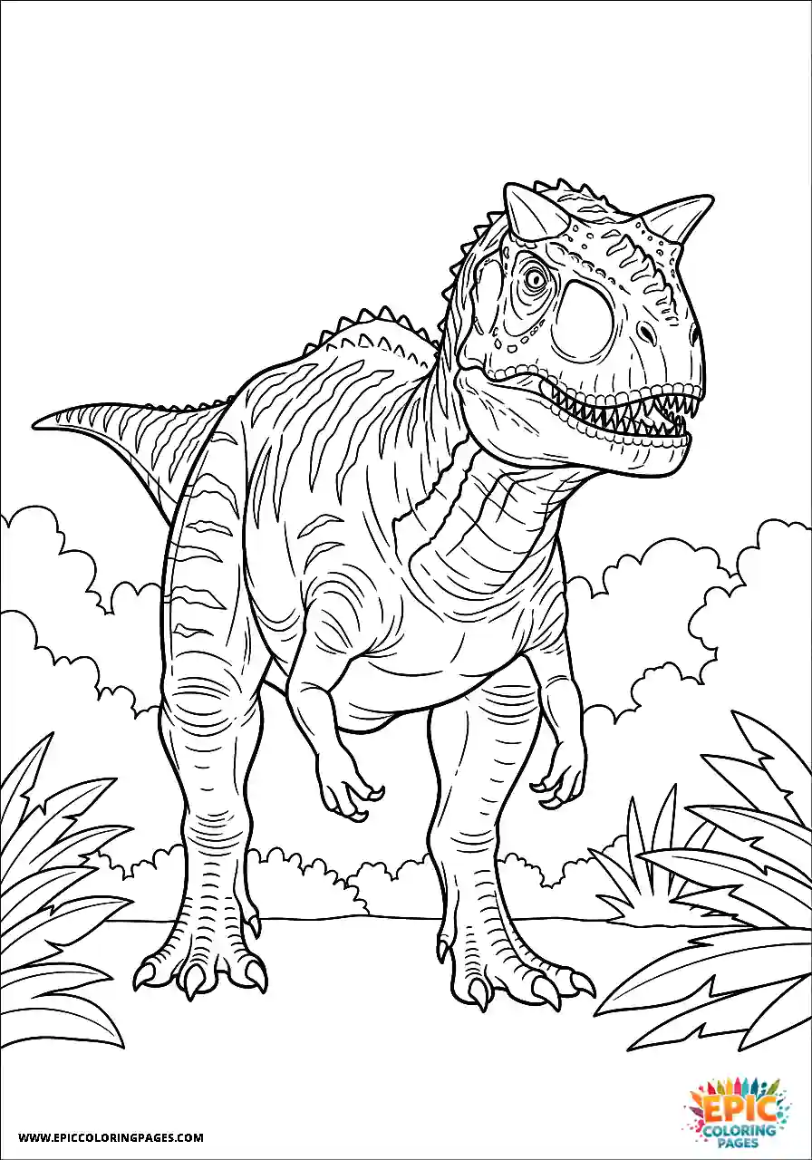 Hunting carnotaurus dinosaur keeping a low profile coloring page thick line