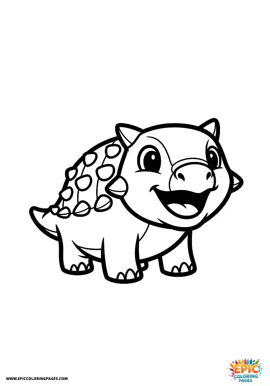 Ankylosaurus Joyful cartoon style Ankylosaurus dinosaur smiling openly bold outlines
