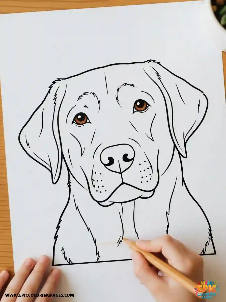 Labrador Retriever coloring page featuring a friendly sitting Lab with thick lines, clear details, and an approachable design for easy coloring