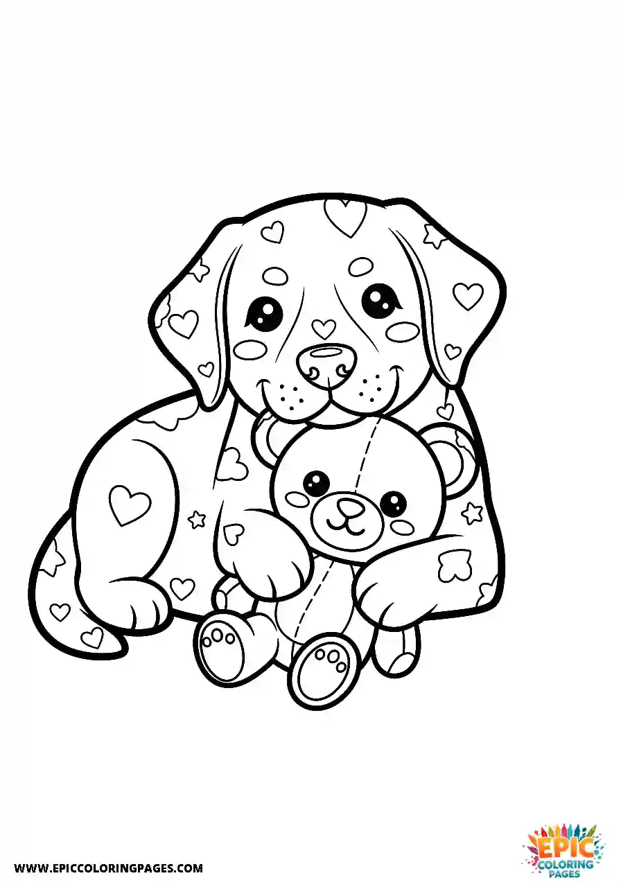Labrador Retriever Dog Coloring Sheets Kawaii Style Cuddling With A Teddy Bear A Labrador Retriever dog coloring sheet kawaii style cuddling with a teddy bear.