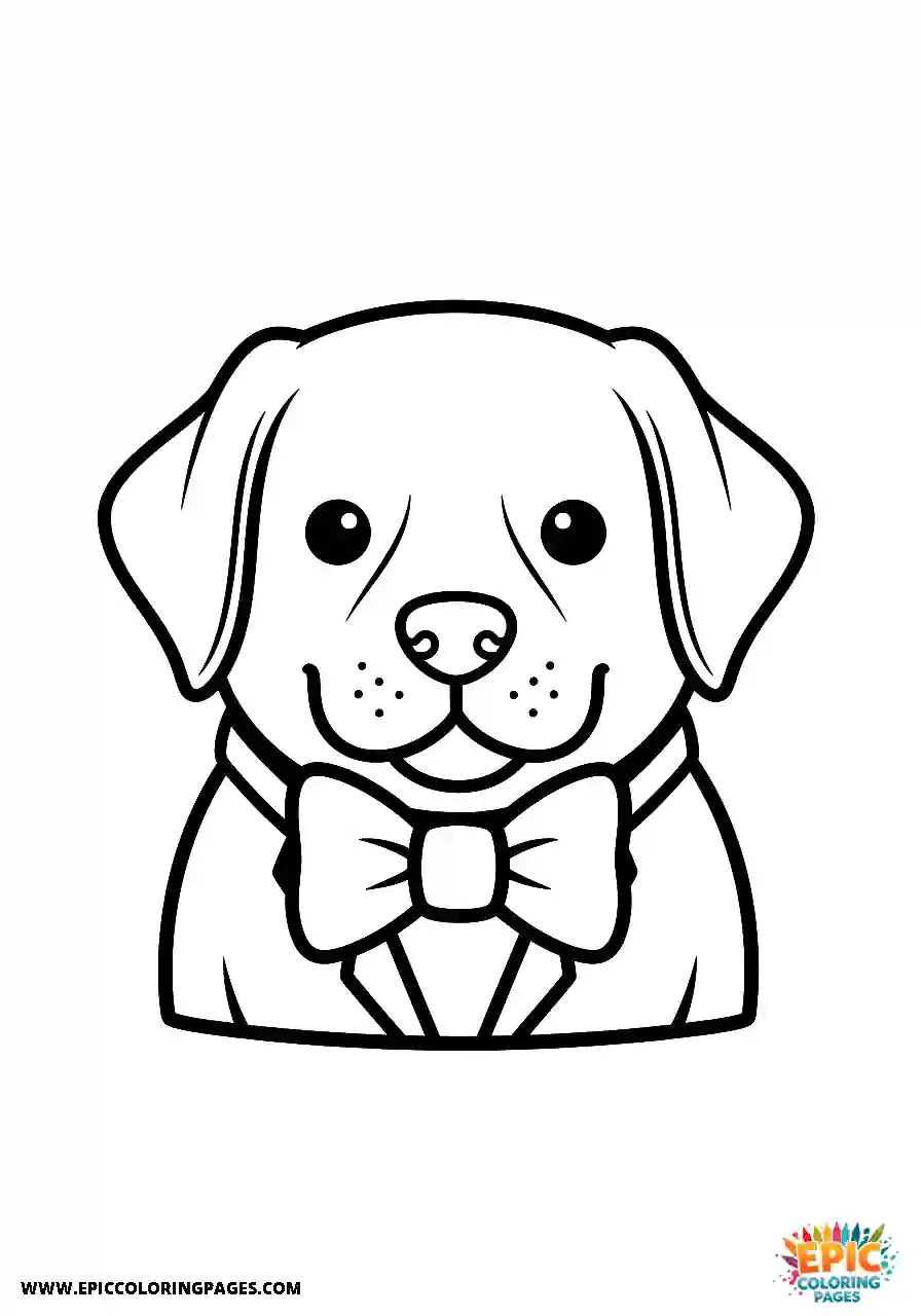 Labrador Retriever Dog Coloring Sheets Kawaii Style Wearing A Bow Tie Formally A Labrador Retriever dog coloring sheet kawaii style easy wearing a bow tie formally.