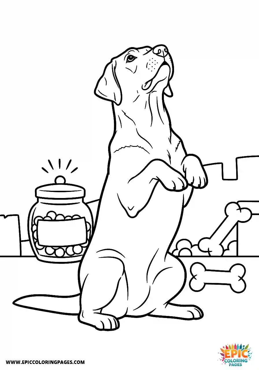 Labrador Retriever Dog Coloring Sheets Looking Hopeful For A Snack A Labrador Retriever dog coloring sheet looking hopeful for a snack with thick lines.