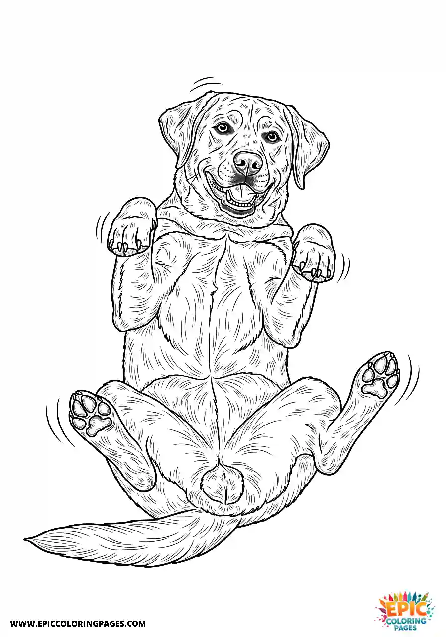 Labrador Retriever Dog Coloring Sheets Lying On Its Back Playfully A Labrador Retriever dog coloring sheet cute lying on its back playfully.