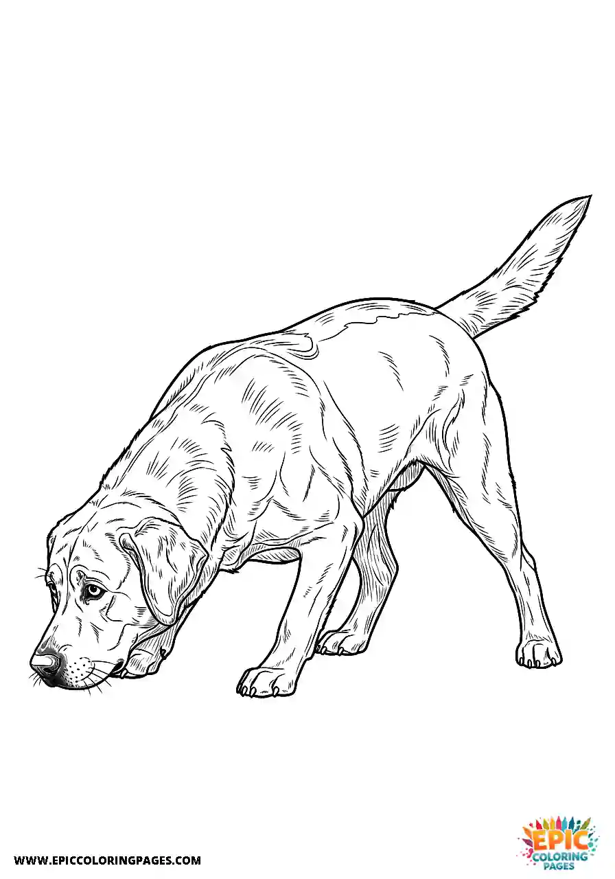 Labrador Retriever Dog Coloring Sheets Realistic Style For Adults Investigating A New Scent Intensely A Labrador Retriever dog coloring sheet realistic style for adults investigating a new scent intensely.