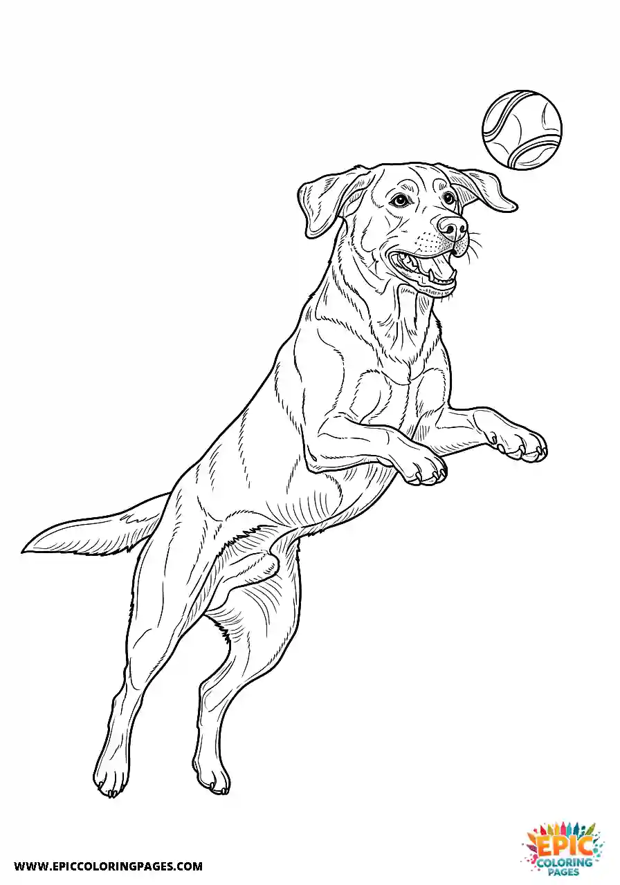 Labrador Retriever Dog Coloring Sheets Realistic Style For Adults Pouncing On A Toy Excitedly A Labrador Retriever dog coloring sheet realistic style for adults pouncing on a toy excitedly.